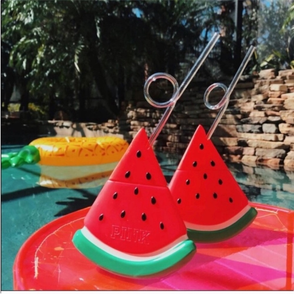 2 Victoria’s Secret Pink cups bundle watermelon pool beach party cup straw